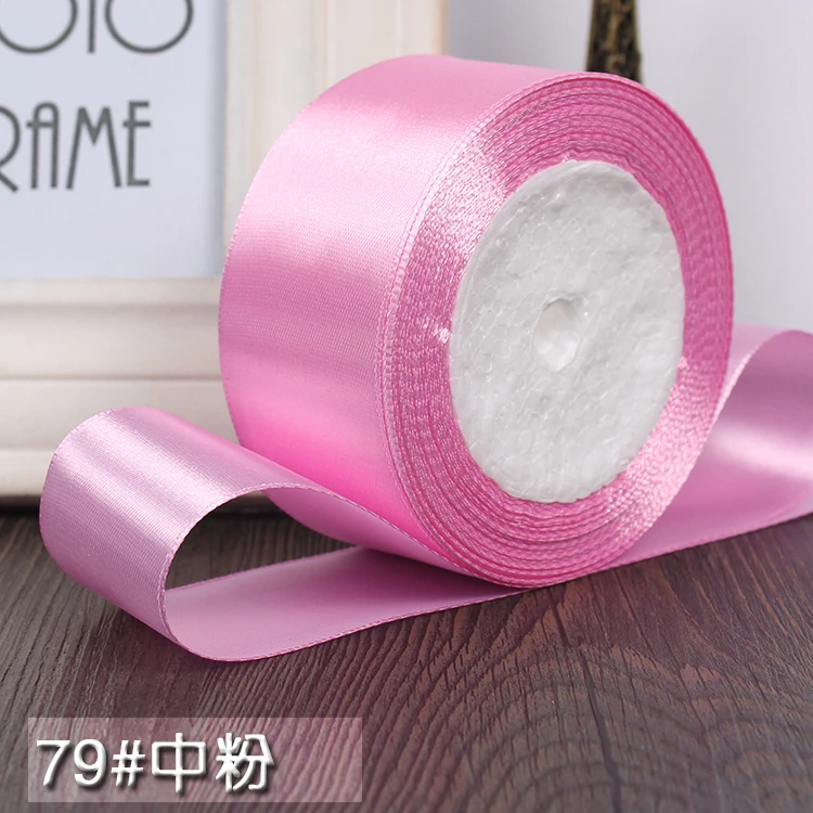 Cintas de satén rosa de 6mm, 1 cm, 15mm, 2 cm, 25mm, 4 cm, 5 cm, Material de lazo para bebé DIY, suministros para Artesanías hechas a mano, decoración de Navidad y bodas