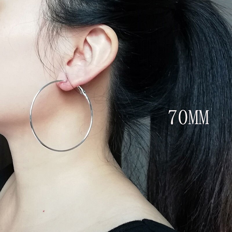 Super Big Hoop Earrings Round Female Lron Thin Hoops Ear Rings Large Circle Creole Huge Gold Earring Women Huggies Personality: silver 70mm