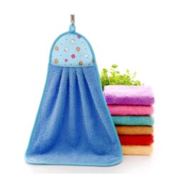1 pièces petite serviette en peluche pépinière suspendus cuisine salle de bain épais chiffon doux essuyer serviette coton anti-huile-adhésif vaisselle lavage à séchage rapide: Blue