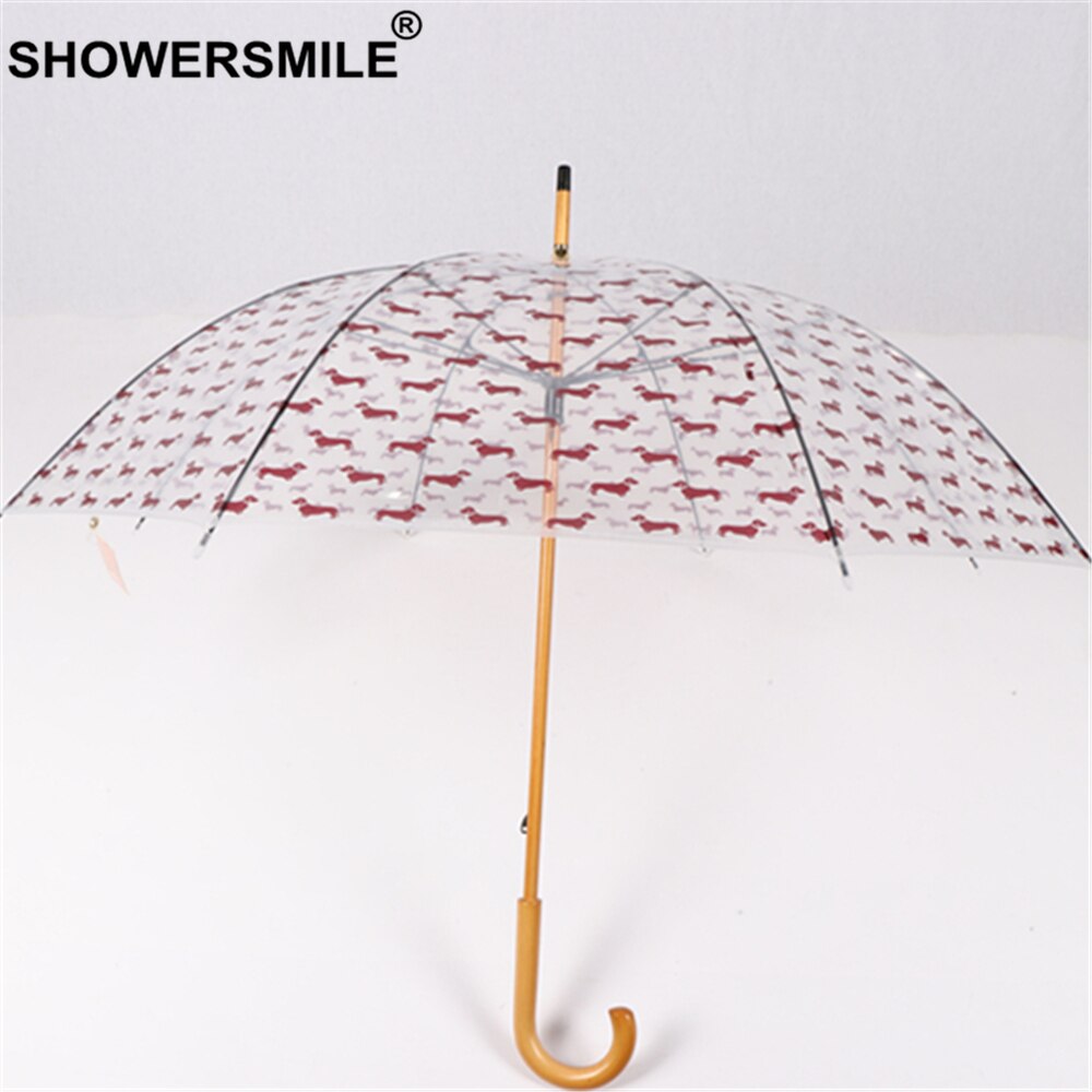 Showersmile transparent paraply regn kvinder træhåndtag parasol hundetryk damer hængende mærke voksen guarda chuva