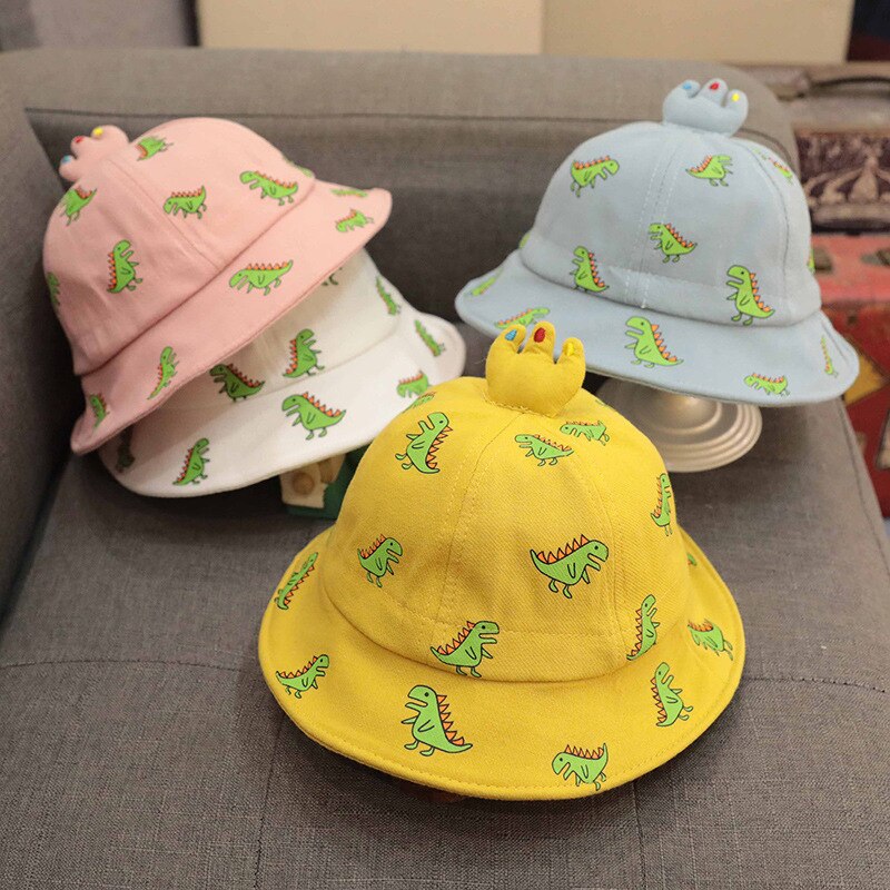 Cute Cartoon Baby Hat Dinosaur Printed Kids Girl Boy Bucket Cap Spring Summer Outdoor Children Toddler Fisherman Beach Sun Hat