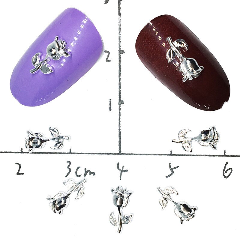 30 Stuks Gemengde Nail Art Bloemen Decoraties Charms Metalen Nagels Accessoires Zilveren Studs Lente 3d Rose Platte Nailart Supply