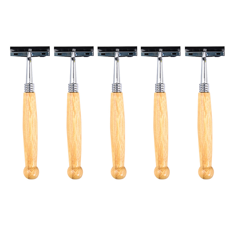 Maquinilla de afeitar desechable para viaje, afeitadora Manual de seguridad con mango de bambú, cabezal de acero inoxidable para hombres, hogar, Hotel: Rojo