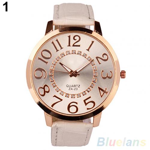 7 farver mænd kvinder store arabiske tal rhinestone indlagt kunstlæder rundt kvarts analogt armbåndsur ægte ingen vandtæt ！！: Hvid