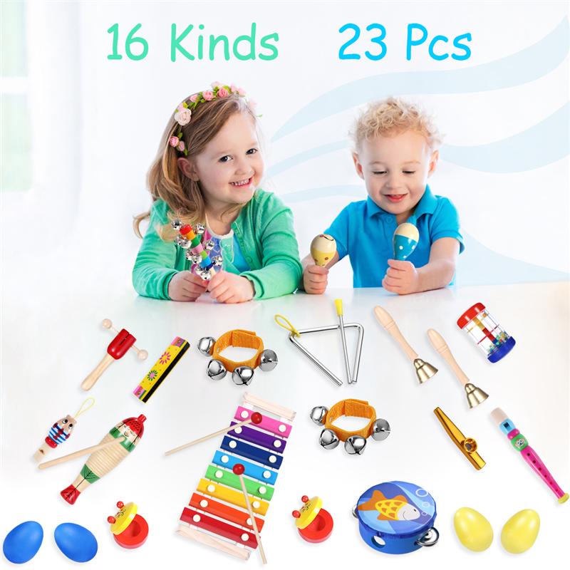 23 stk percussion musikalsk legetøj sæt børn småbørn musikalsk legetøj band rytme kit instrumenter til førskolepædagogiske værktøjer