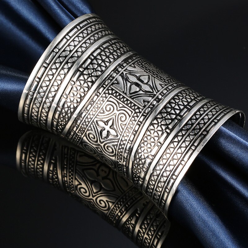 1 stück boho ethnic vintage silber farbe blume carving totem open end cuff armreif kreuz armband armbinde frauen schmuck