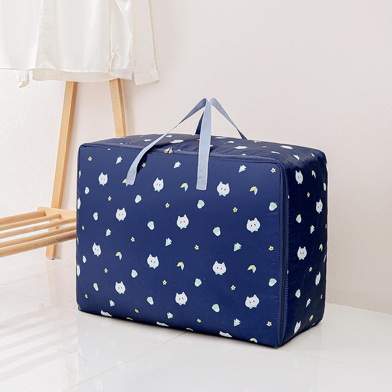Thickened Quilt Storage Bag Durable Move House Organizer Handle Winter Clothing Storage Zipper Moisture-Proof Household Foldable: Cat / 60x26x53CM-1pc