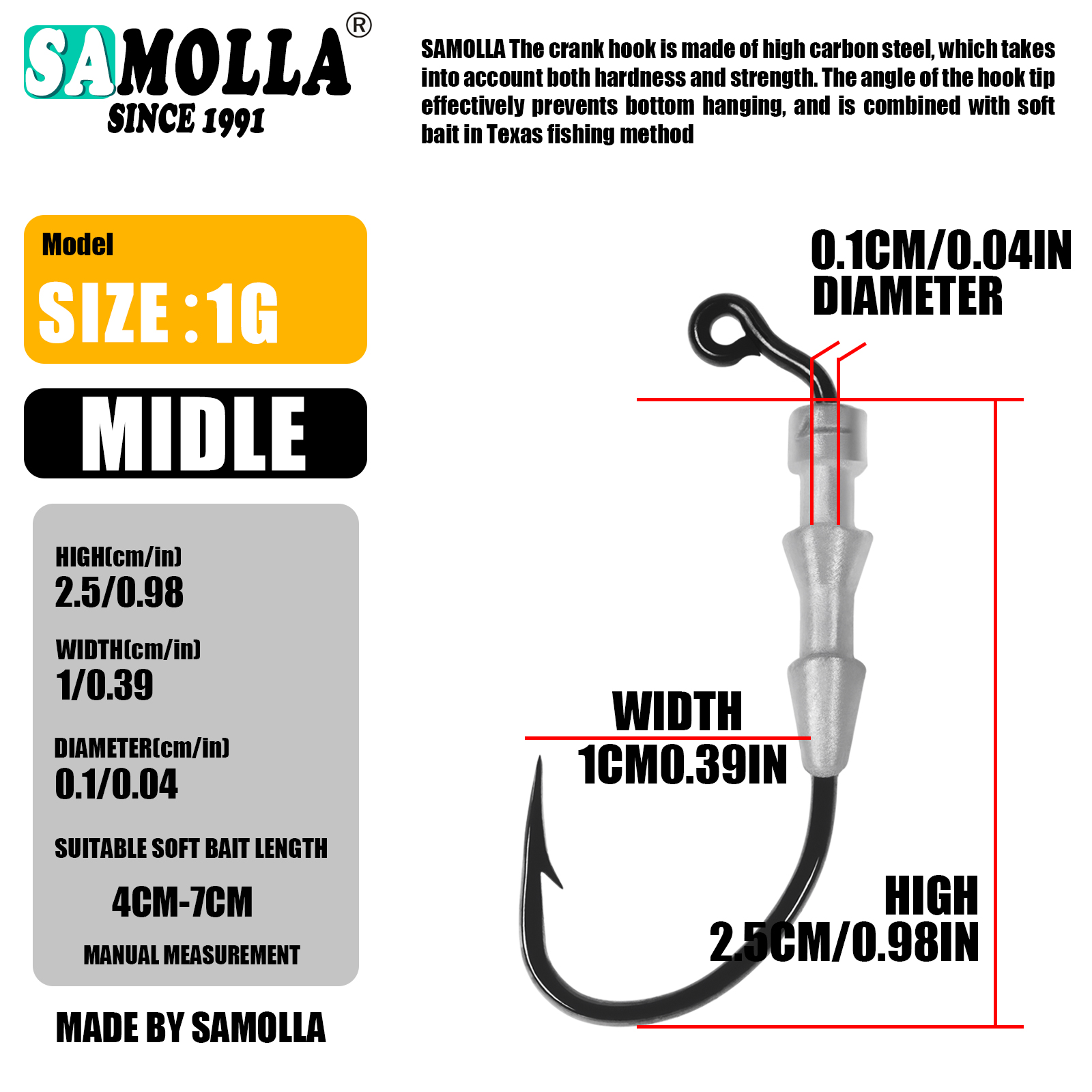 Ganchos de gusano ponderados para pesca, 5 uds., para señuelos de plástico blando, anzuelos de cabeza de plantilla, anzuelos de manivela de púas para agua salada de agua dulce: YELLOW