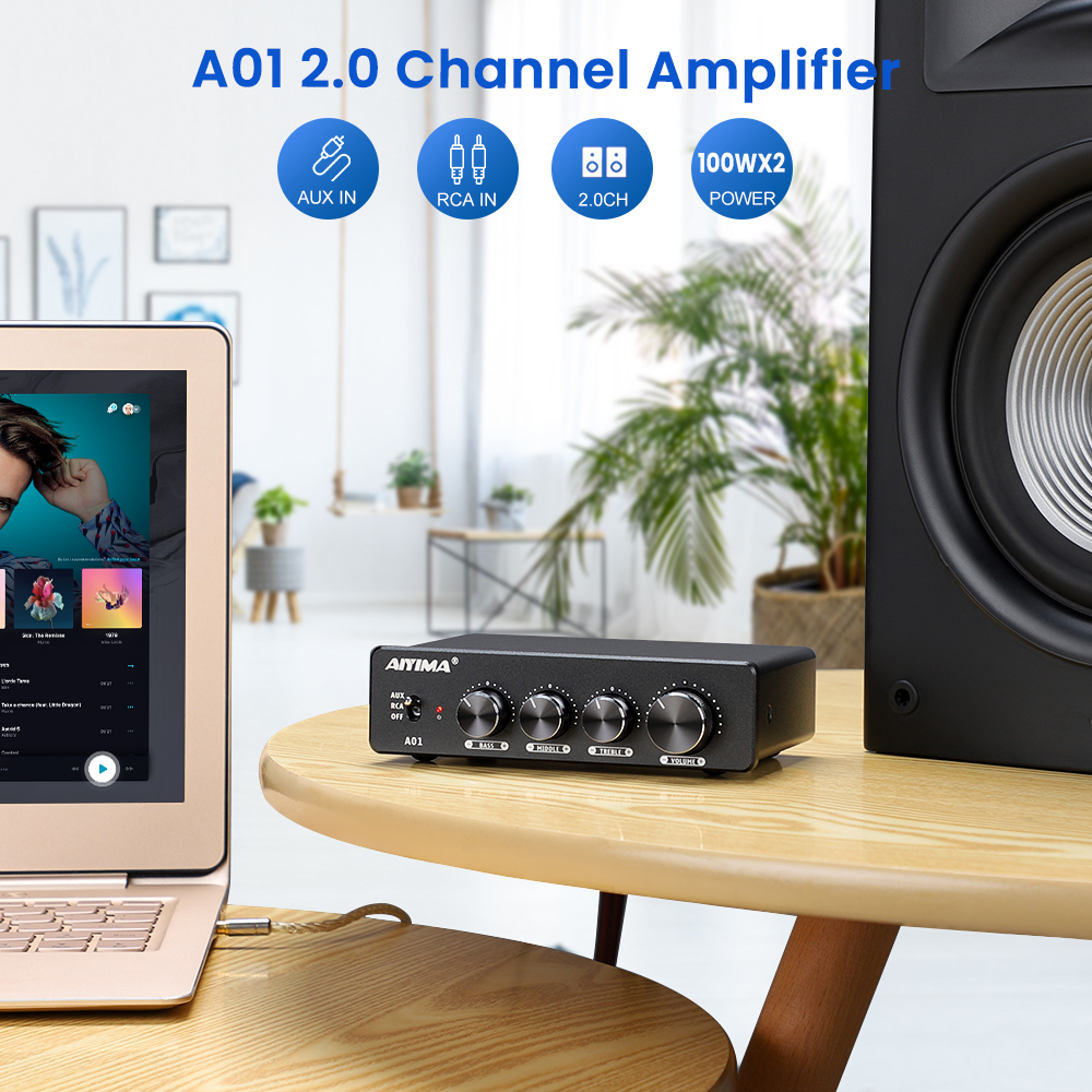 AIYIMA Bluetooth Audio Amplifier A01 PRO A01 TPA3116D2 HIFI Sound Amplifier 2.0 Stereo 100Wx2 Class D Home Theater Amp