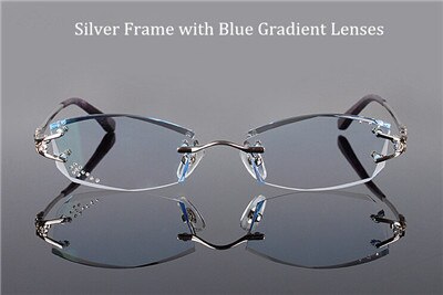 Chashma merkevare briller diamant trimmet kantløse briller titan fasjonable dame briller brillerrammer kvinner: Sølv