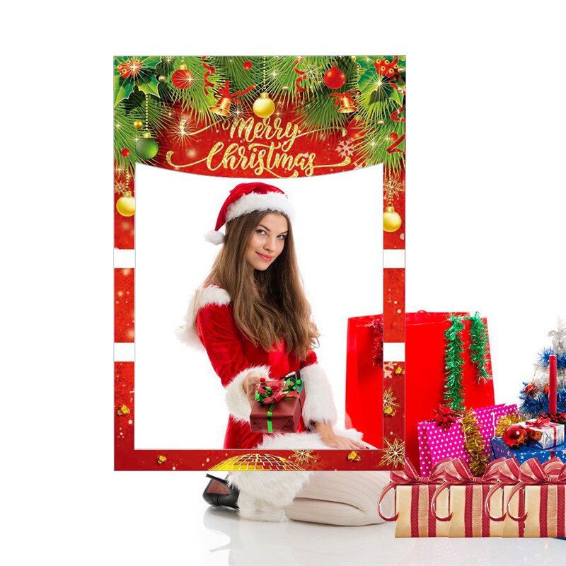 Jqsyrise 1Pcs Rode Vrolijke Photo Booth Props Papier Frame Oudejaarsavond Xmas Party Photobooth Prop Home Decoratie levert
