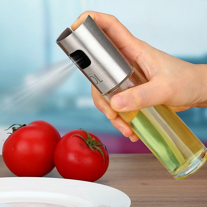 2PCS/Set Glass Oil Spray Bottle Pump Kitchen Olive Oil Sprayer Stainless Steel Oil Pot Bottle Oil Dispenser Gadget Cooking T