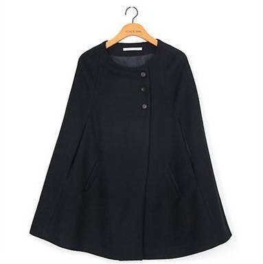 Negro cuello redondo doble manto cruzado abrigo mujer sin mangas Poncho sobretodo mujer otoño lana capa abrigos