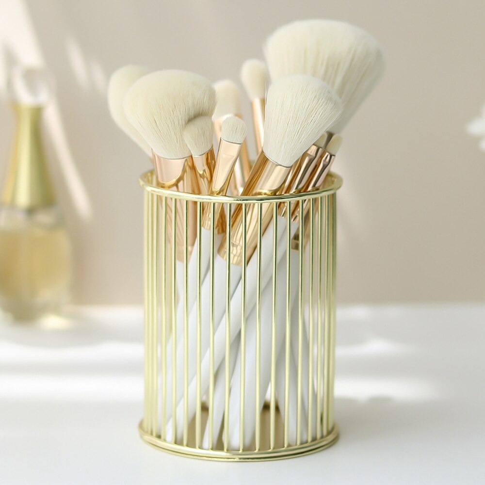 Nordisk hul metal rosa guld makeup børste opbevaring spand ins skønhedsværktøj børste opbevaring tube desktop penholder iron art cvs: -en
