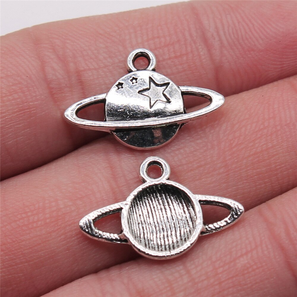 20pcs Saturn Planet Spark Star Solar System Saturn Universe Planet Charms For Jewelry Making: 14x22mm-Silver