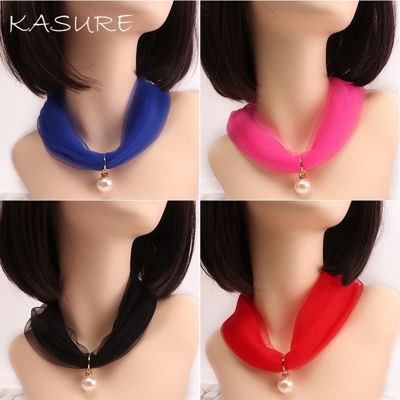Kasure femmes mince Organza collier écharpe étroite longue cou foulards soie couleur bonbon Transparent en mousseline de soie bandeau ondulé cravate
