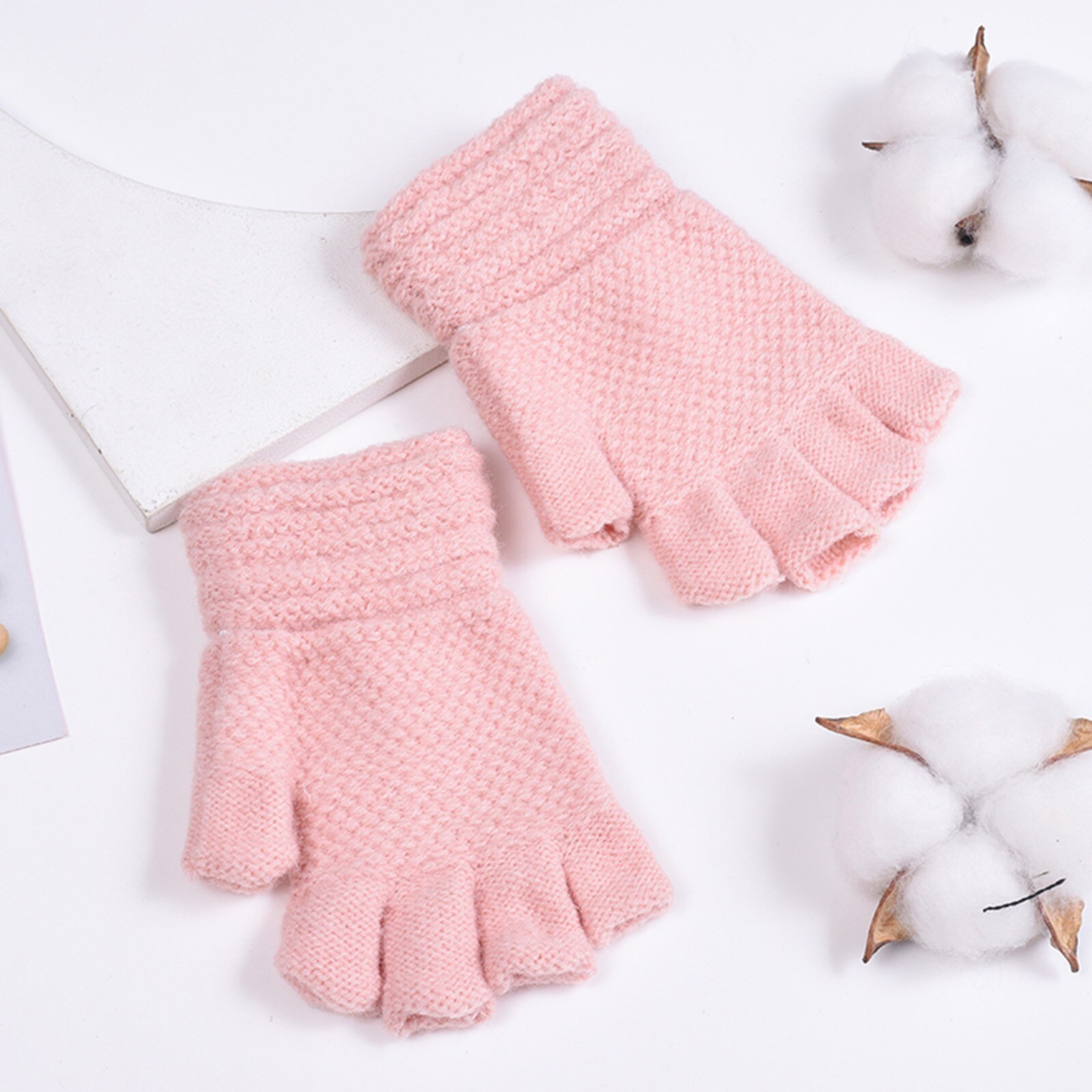 Winter Warm Solid Woolen Gloves Toddler Baby Girls Boys Winter Warm Solid Knitted Flip Fingerless Mittens Gloves Варежки Детские