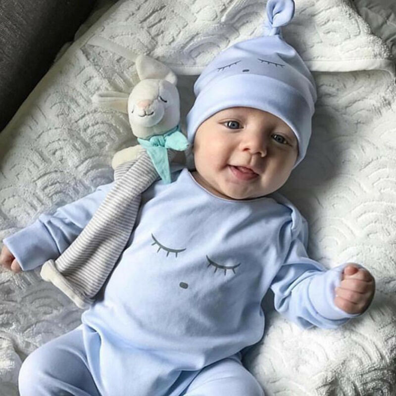 Pasgeboren Baby Wimper Rompertjes Jumpsuit + Hoed Babygrows Outfits Set Baby Jongen Meisje Jurken Katoen Met Lange Mouwen Kleding