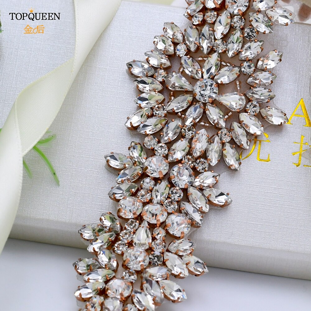 TOPQUEEN S319-RG Luxus Hochzeit Abendkleid Gürtel Jeweled Gürtel für Frauen Strass Applikationen Rose Gold Gürtel Hochzeit Zubehör