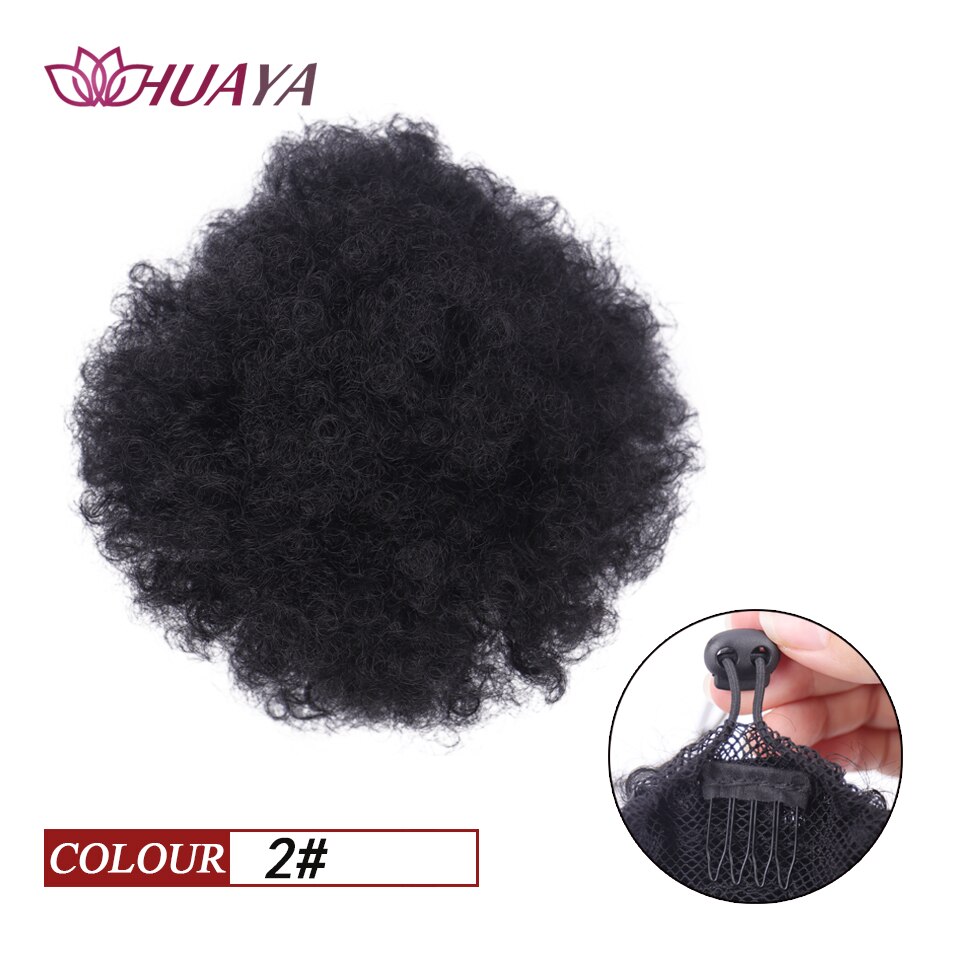 HUAYA Synthetic Puff Afro Bun African American Kinky Curly Clip Extension Girl Updo Chignon Drawstring Hairpiece: 1BT2-2
