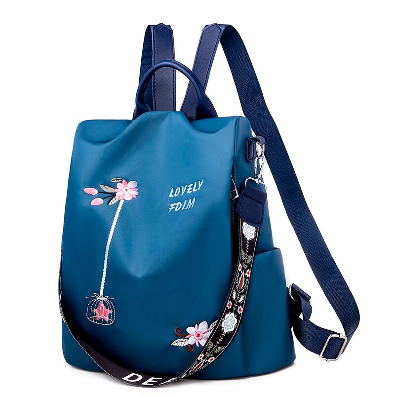 Sommer Multifunktionale Anti-diebstahl Rucksäcke Oxford Tuch Schulter Taschen für Jugendliche Mädchen Große Kapazität Reise Schule Tasche: Stickerei-Blau