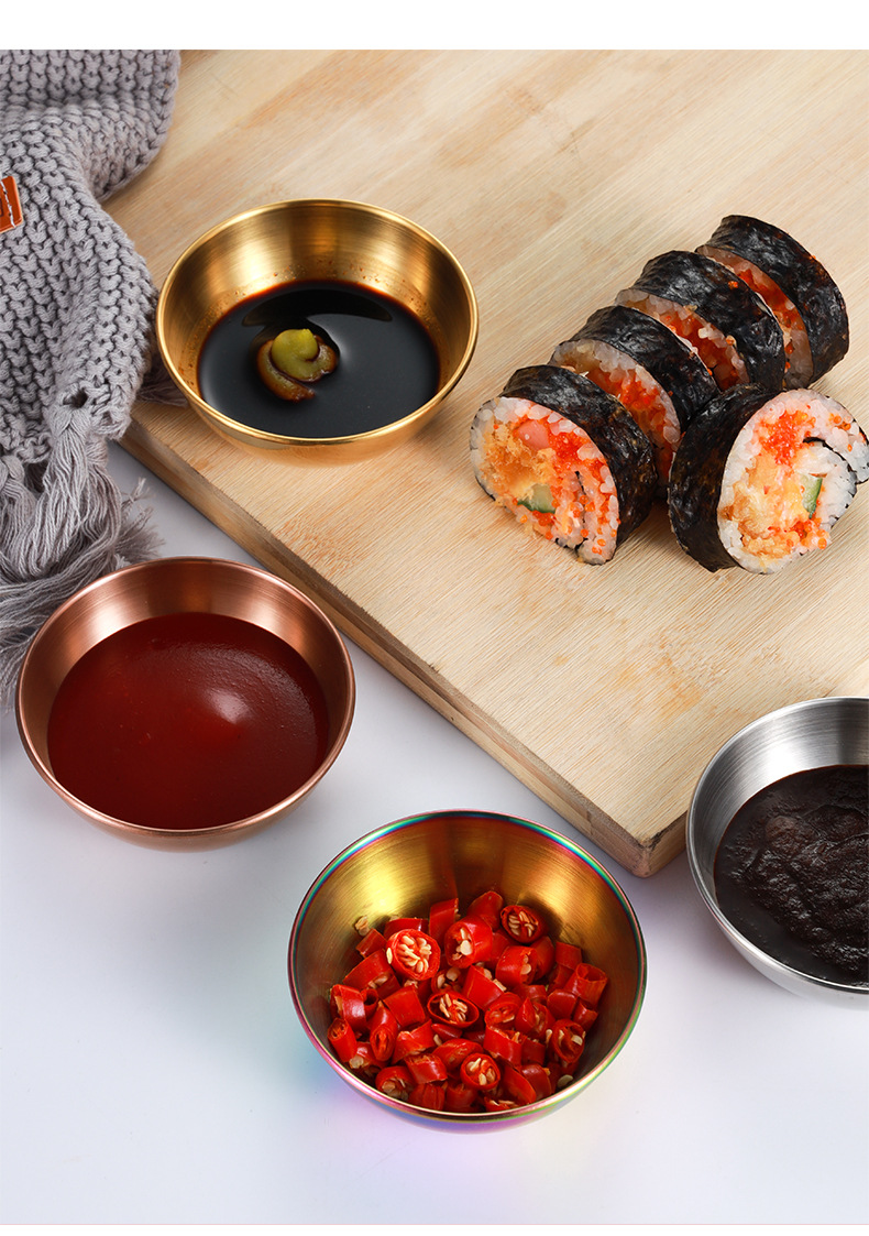 Stainless Steel Soy Sauce Dish Round Small Dish Golden Sauce Seasoning Dish Home Hotel Kitchen Japanese Dipping Sauce Dish