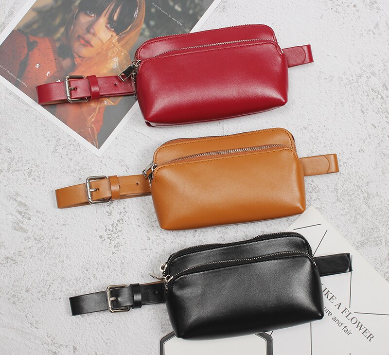 Zachte Pu Rood Camel Zwart Taille Packs Borst Tas Vrouwen Multi-Functionele Rits Dubbele Lagen Telefoon Portemonnee Portemonnee Keten messenger Bag