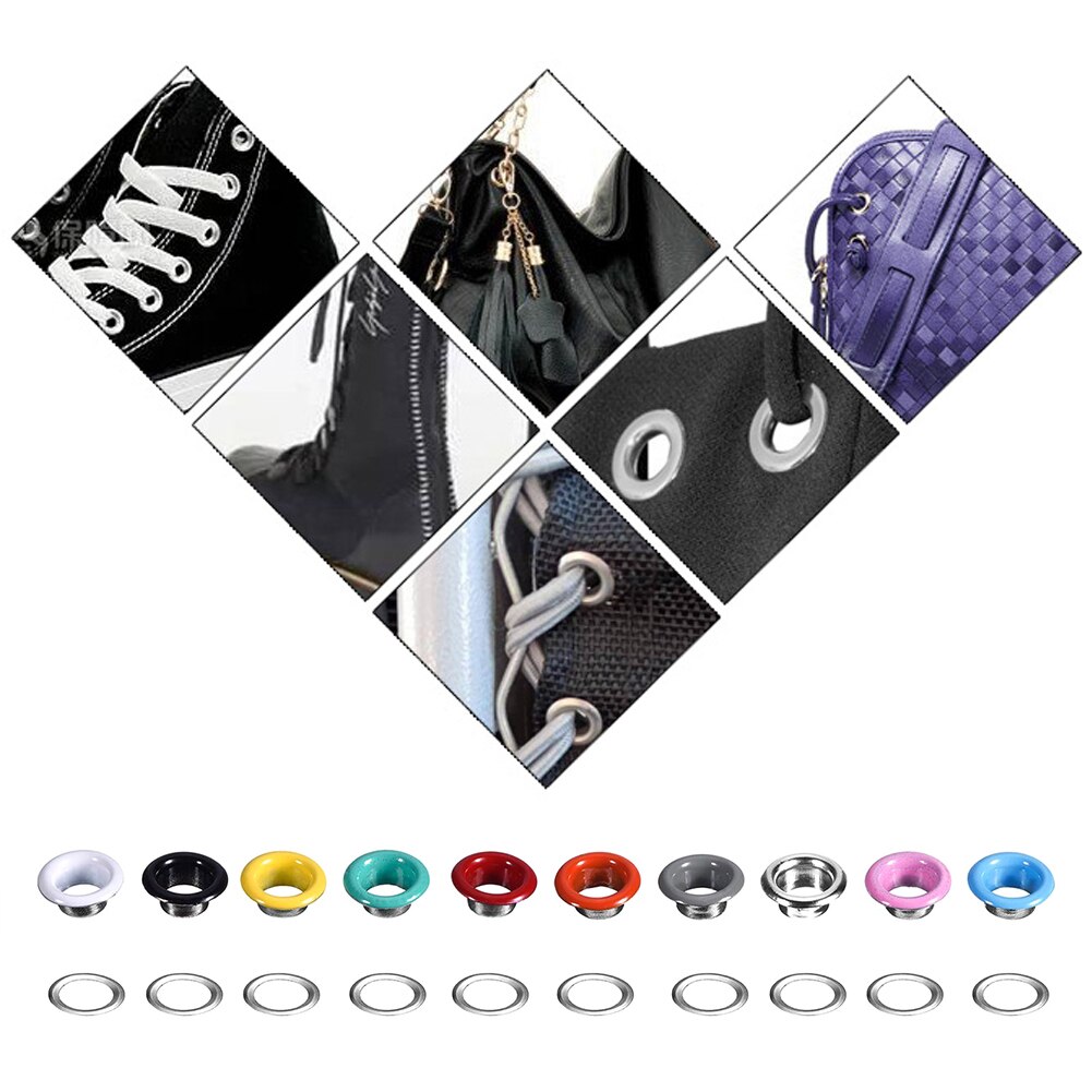 Hebillas de ojales de Metal de 5MM + herramientas de montaje, remaches de repuesto, hebilla colorida, cordones, agujero de ojo, cuero, artesanía DIY, 300 piezas