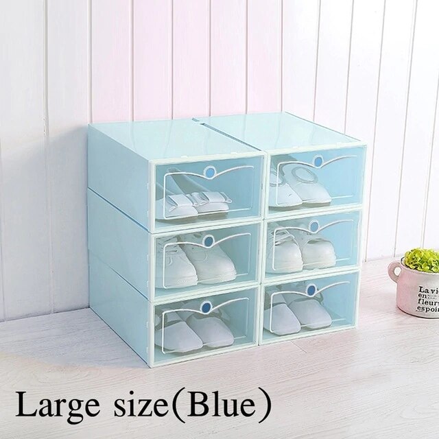 Caja de zapatos con tapa transparente, organizador de zapatos, Zapatero apilable, a prueba de polvo, 6 uds.: blue-large