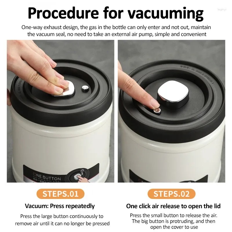 1100/1600 ml Koffieboon Vacuüm Verzegelde Tank Roestvrij Staal Vacuüm Opbergdoos Druk Type Koffiebonen Thee Verzegelde Kan keuken Gebruik