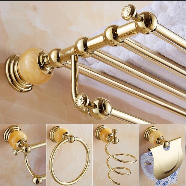 brass and Jade Gold Bathroom Accessories Set,Paper Holder,Towel Bar,Soap basket,towel rack,towel ring, bathroom Hardware set