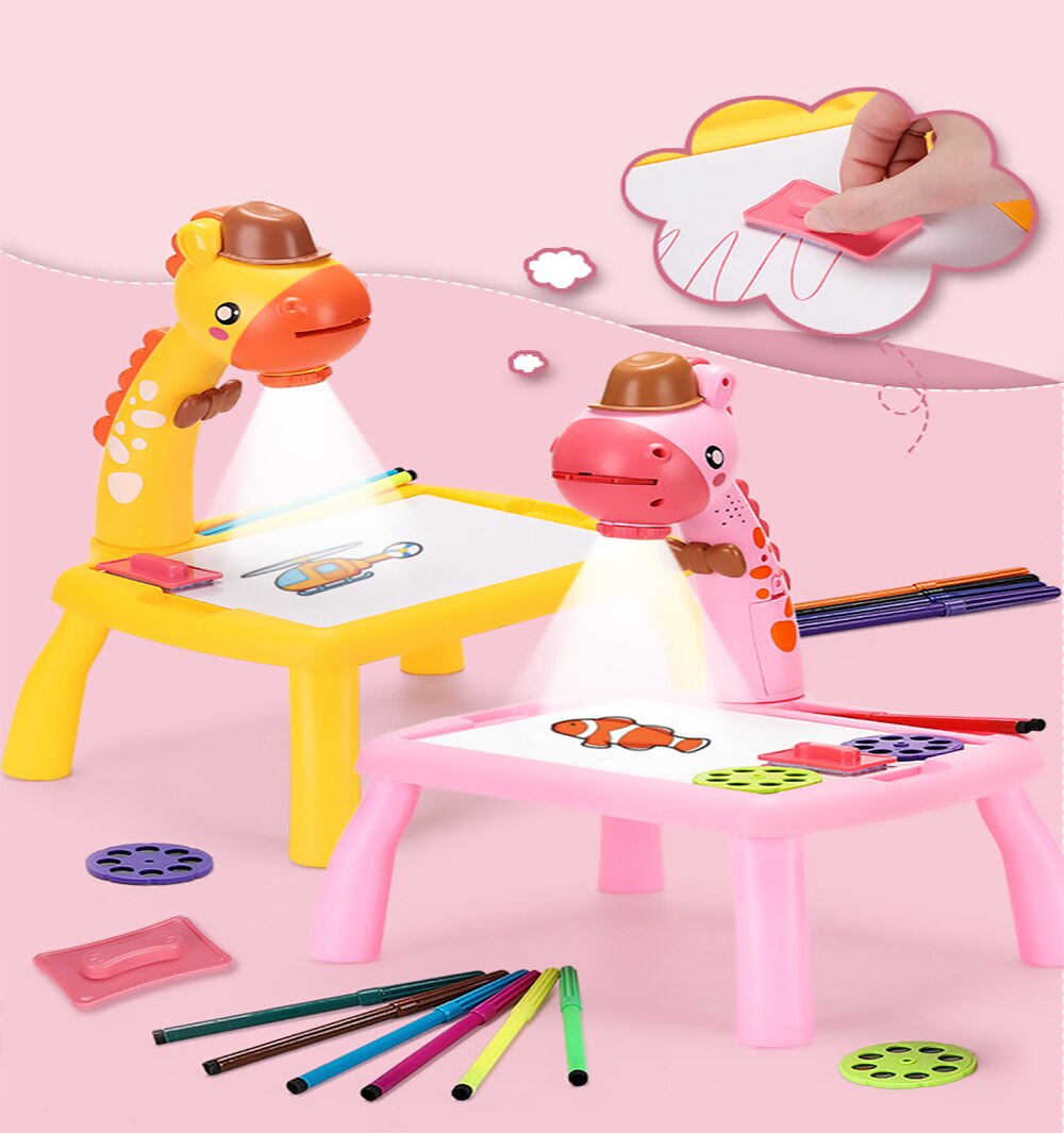 Proyector Led para niños, mesa de dibujo de arte, tablero de pintura para niños, manualidades de escritorio, herramientas de pintura de aprendizaje educativo, juguete para