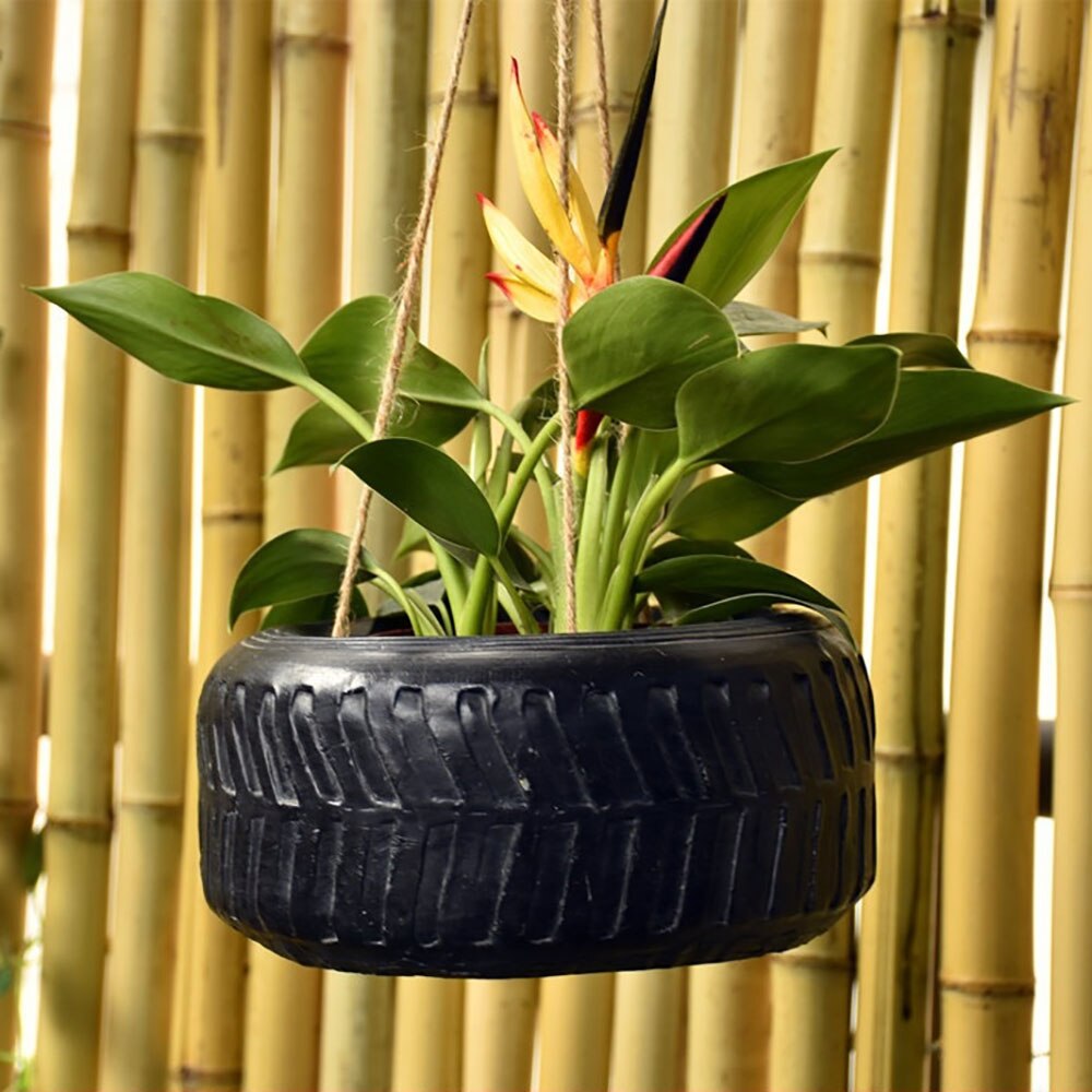 Hanging Small Tire Decoration Hanging Blue Succulent Flower Pot Balcony Garden Courtyard Large Diameter: Black