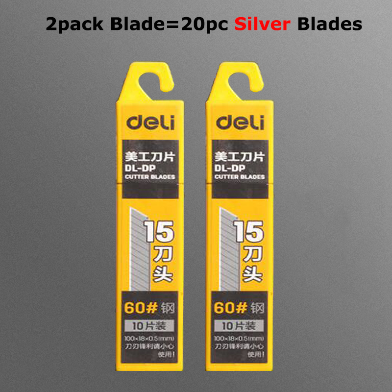 Deli Nusign Retractable Aluminum Utility Knife Box Cutter Metal Blades 18MM Self-Lock Paper нож School Office Stationery: 2Box Silver Blade