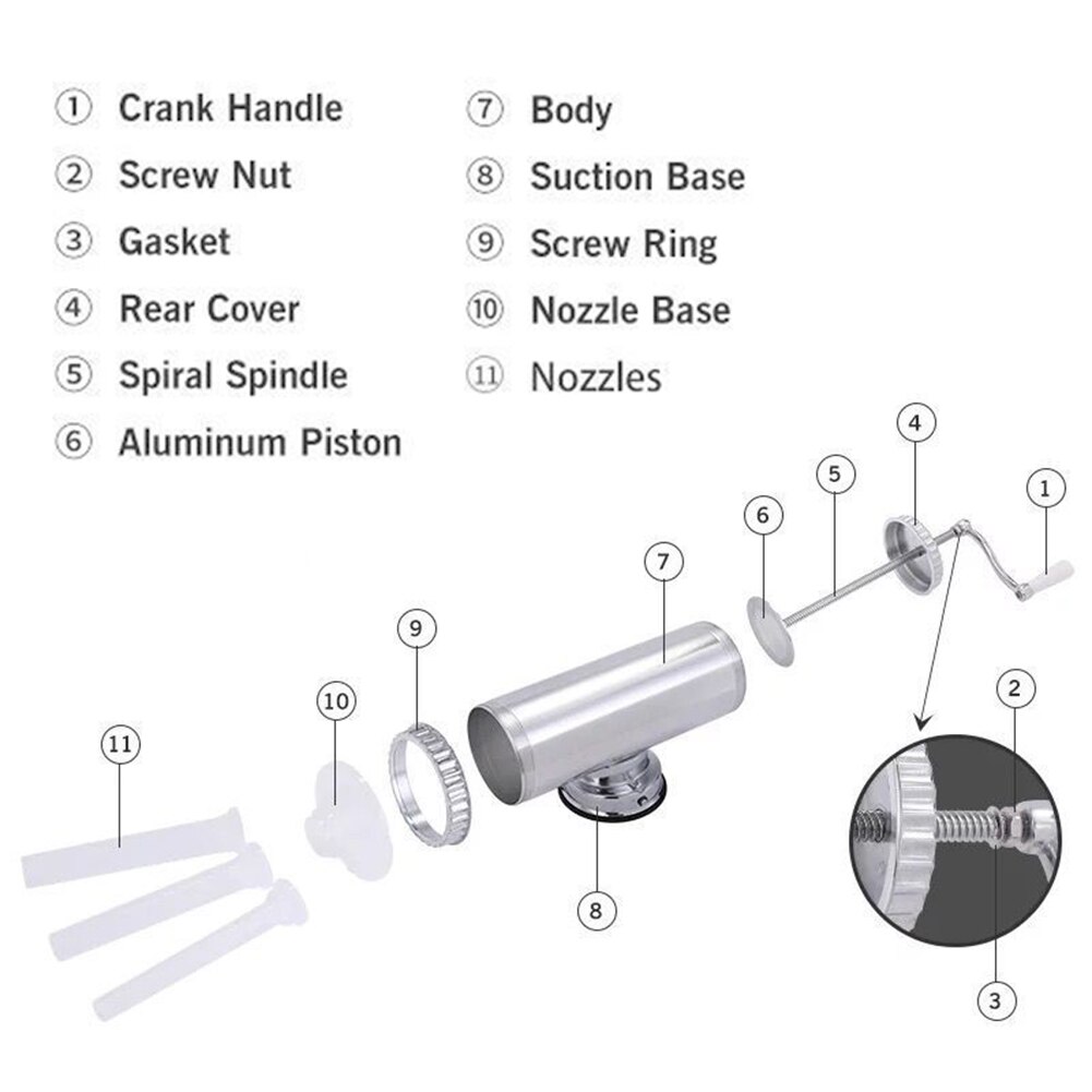 2LBS Sausage Stuffer Manual Maker Filler Meat Grinder Aluminum Alloy With Suction Base Home Nozzle Food Processor Kitchen