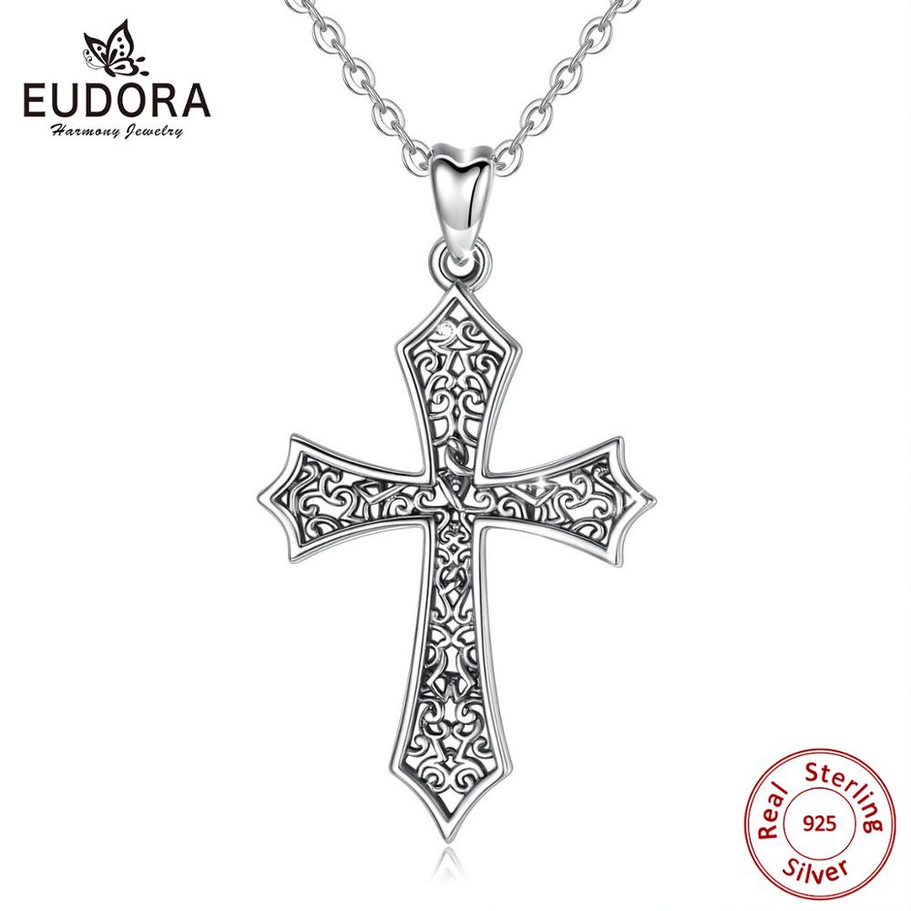 EUDORA Unique 925 Sterling Silver Celtics Knot Cross Pendant Necklace Women Man Jewelry Cross Cheilteach Collier D440