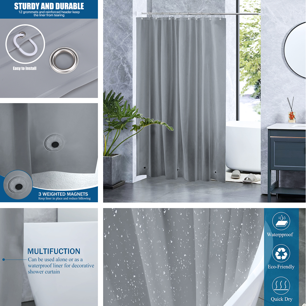 PEVA-Duschvorhang, wasserdichter Kunststoff, durchsichtige Badvorhänge, transparent/bunt, Badezimmervorhänge, Mehltau, Zuhause, Luxus mit Haken
