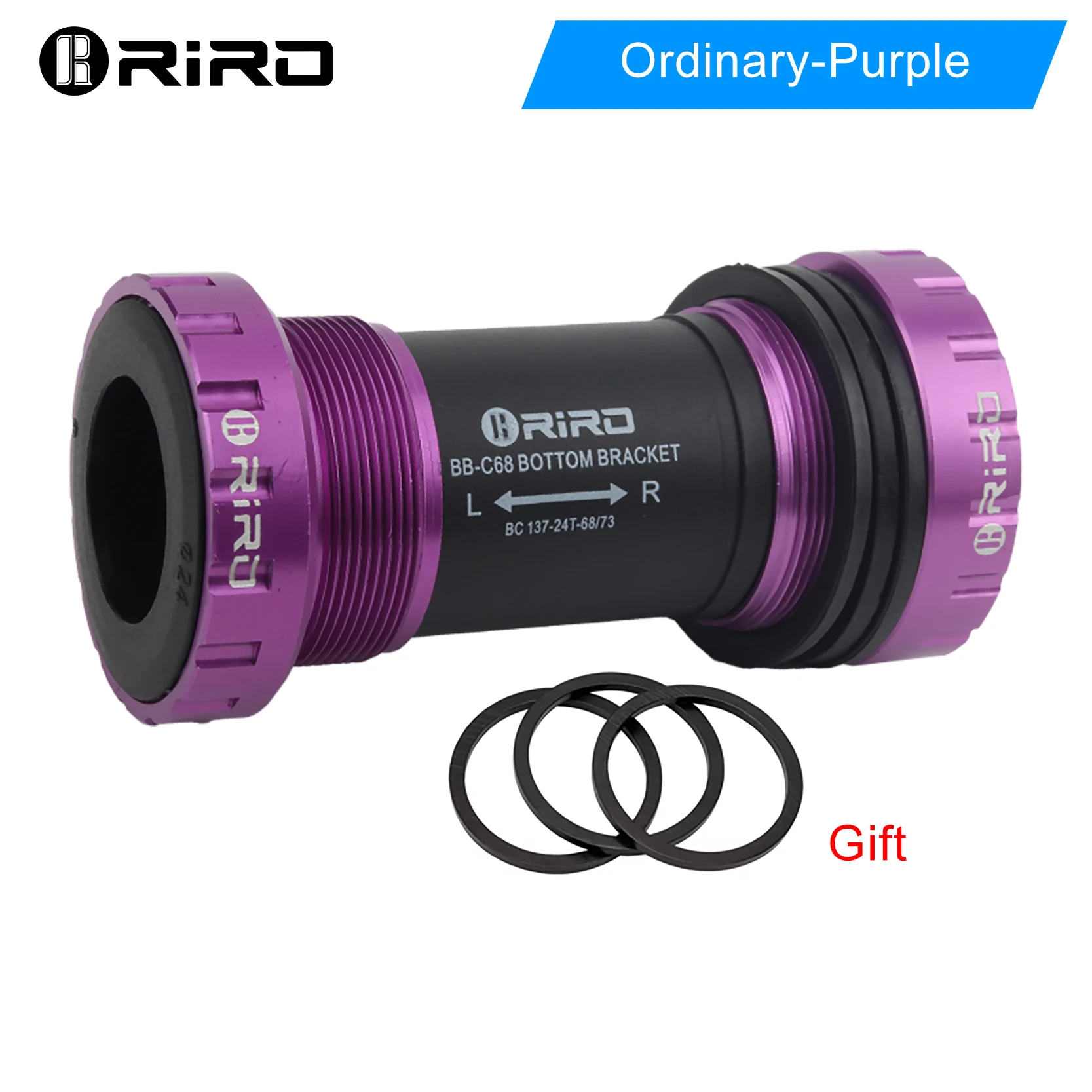 RIRO Bicycle Ceramic Bottom Bracket BB68/BB92 68/73MM Threaded BB MTB Sealed Bearings Road Bike 1.37/24mm Shaft Univesal Parts: Burgundy