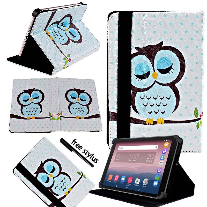 KK&LL For Alcatel OneTouch Pixi 3 10 inch - Leather Tablet Stand Folio Cover Case + Free stylus: Sleeping Owl