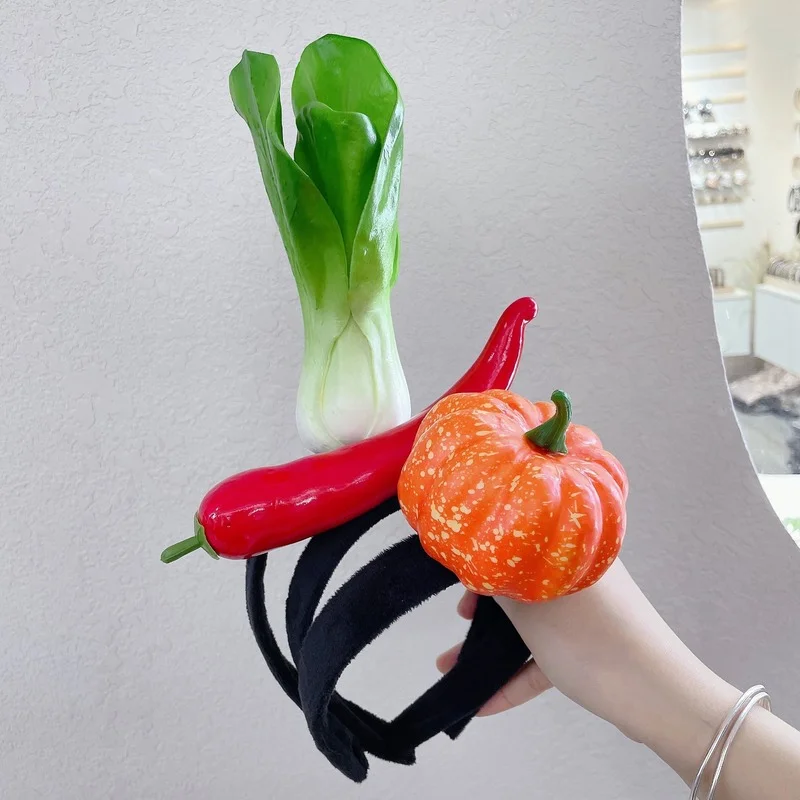 Diadema de frutas y verduras para adultos y niños, de zanahoria, plátano, pan, bandas de pelo de animales, disfraz de Halloween de felpa, Cosplay