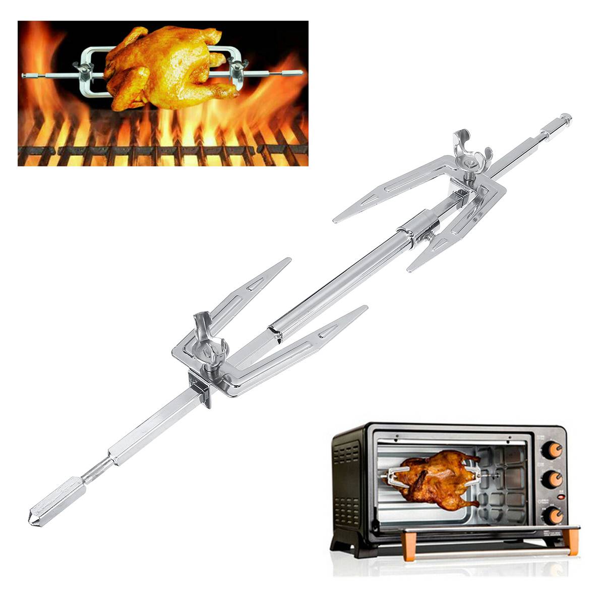Electric BBQ Motor + Rotating Fork Rotisserie Grill Roaster Rod Engine Meat Skewer Universal Kit Outdoor Barbecue Tool Set