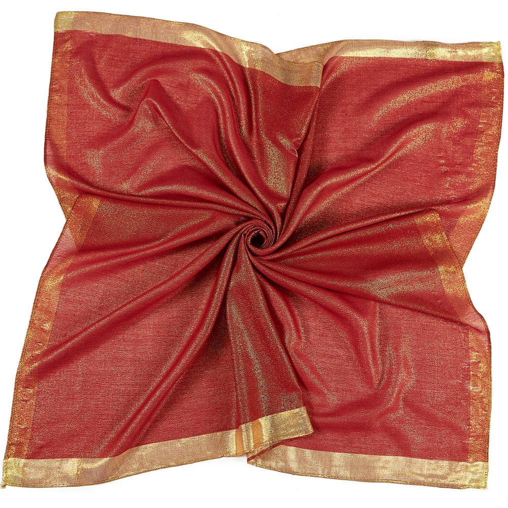 Foulard carré uni avec bordure en Lurex doré pour femme, châle léger, 90x90 cm: 12