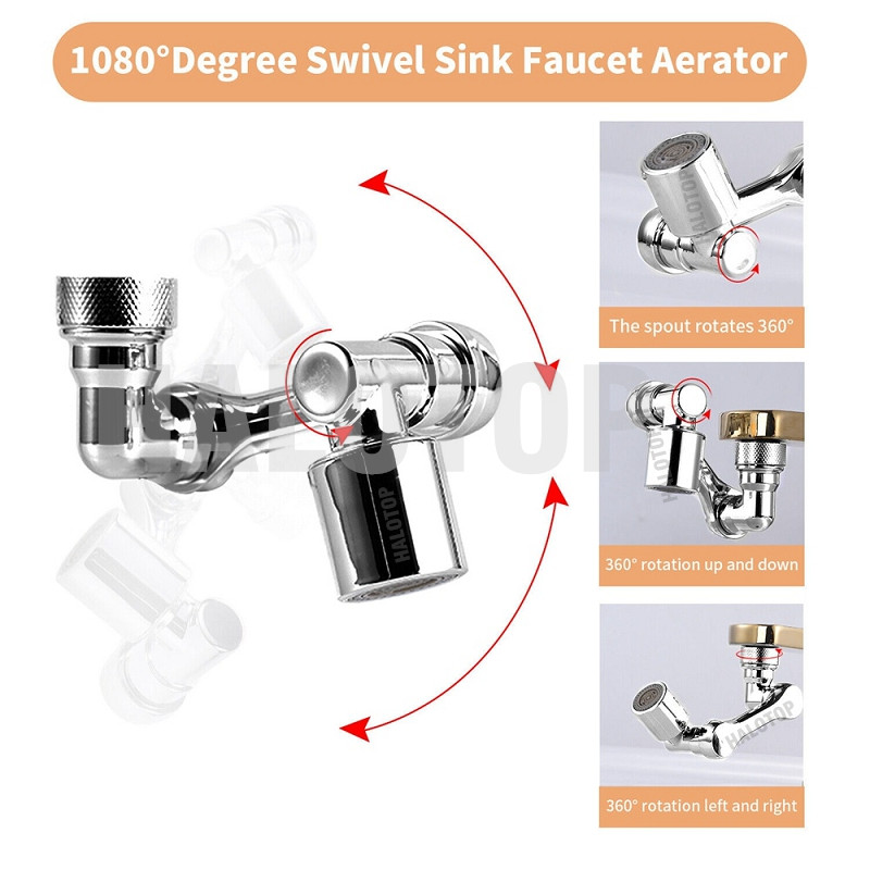 Universel 1080 ° Extension d'aérateur de robinet rotatif, bras robotique pivotant, tête de pulvérisation, buse de robinet de cuisine, économie d'eau