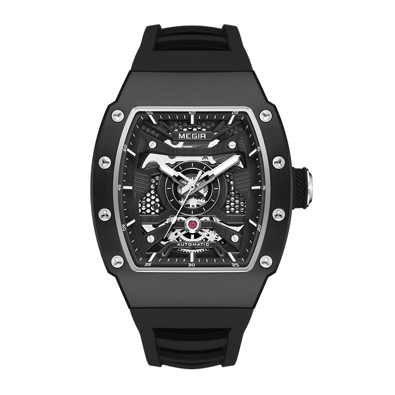 Reloj mecánico automático MEGIR para hombre con caja de acero inoxidable, correa de silicona, reloj de pulsera luminoso resistente al agua a la 8604: Marfíl