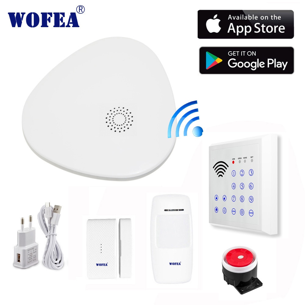 Wofea Wifi Rf Gataway Home Security Alarm Systeem Met Draadloze Toetsenbord Om Arm/Ontwapenen Door Wachtwoord App Controle Smart v10