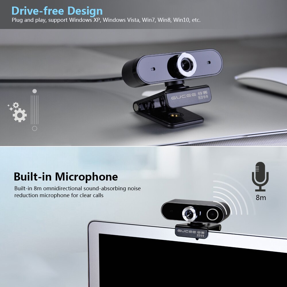 Webcam GUCEE 1080P Webcam messa a fuoco automatica videocamera per Computer videocamera web con microfono videocamera senza unità per conferenze Online per Laptop