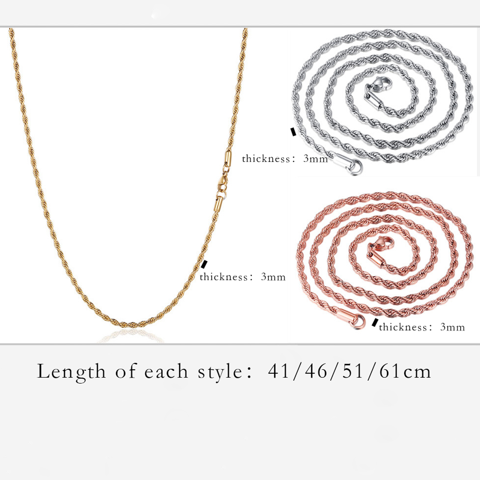 1 Stuk Rvs Ketting Voor Mannen Vrouwen Gevlochten Touw Ketting Choker Ketting Goud Kleur Hals Metalen Mode-sieraden