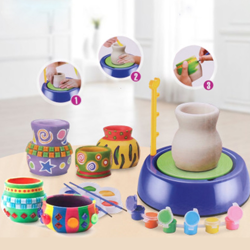 Máquina de alfarería de cerámica hecha a mano para niños, juguetes artesanales para niños y niñas, Mini ruedas de cerámica, manualidades, juguete educativo para niños pequeños