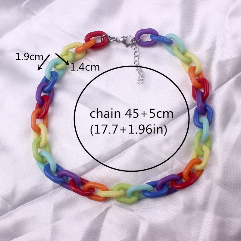 7 colors boho rainbow necklace colorful acrylic link chain necklaces for women brief girls 40+5cm di154