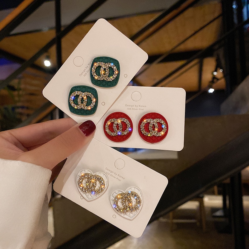 Rhinestone Geometrische Stud Oorbellen Voor Vrouwen Meisjes Bijoux Cirkel Earring Partij Sieraden Gold Trendy Oorbellen